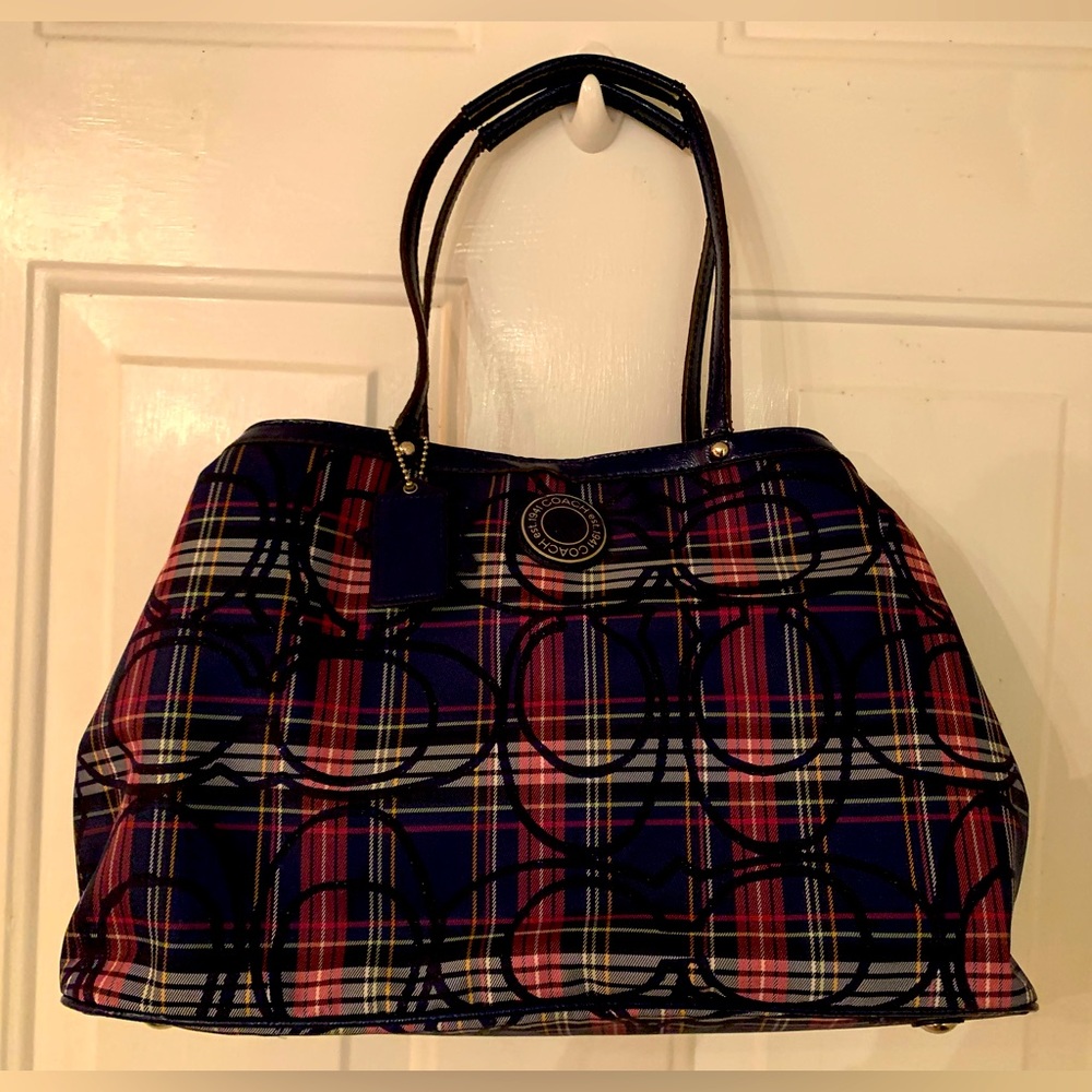Coach Poppy Tartan Purse - Navy